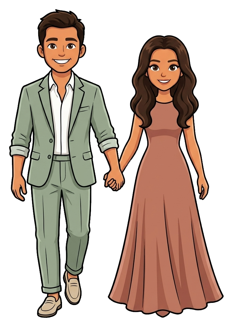 Pareja ilustrada con el dress code